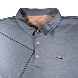 Patagonia Mens XXL Blue Heathered Polo Shirt Shark Logo Short Sleeve Polyester